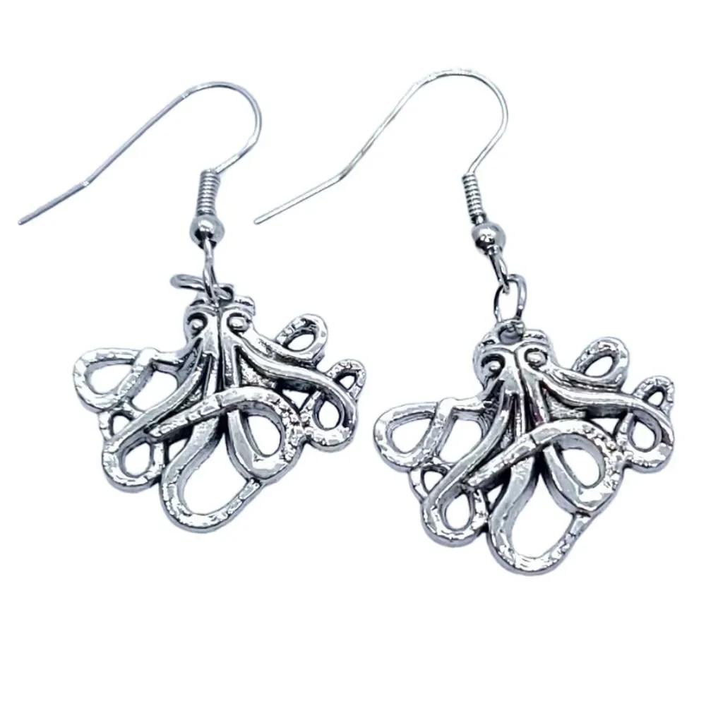Kraken Octopus Earrings Silver Steampunk Pirate Nautical Squid Dangle Jewelry